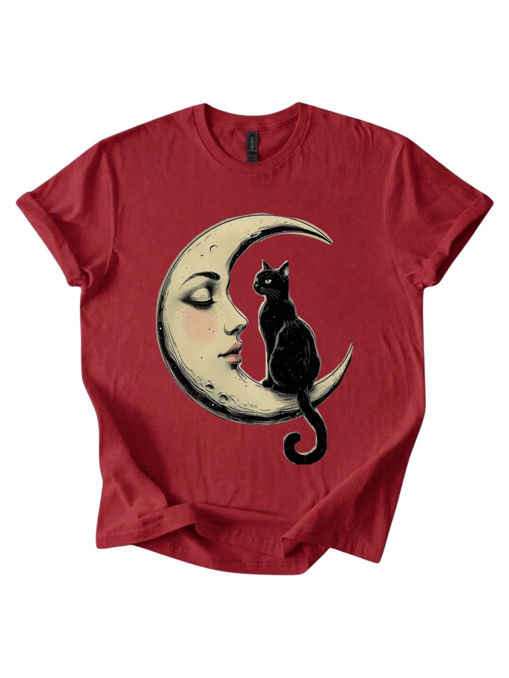 Gildan Red Cat & Moon Graphic Tee